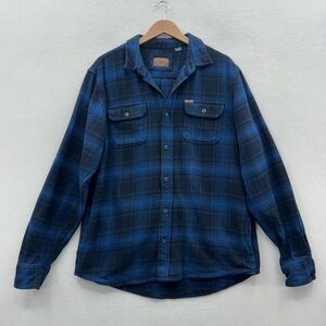 Orvis Mens Large Jacket Shacket Heavy Blue Black Plaid Flannel